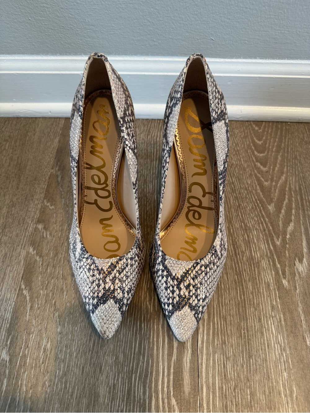 Sam Edelman Snake-Print Pointed Pumps in Black and Cream